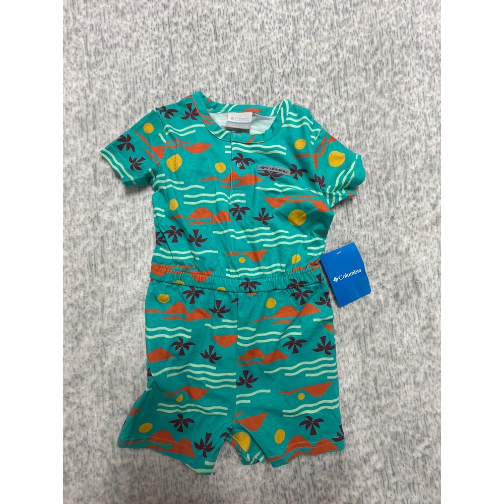 Columbia Little Sur Playsuit Toddler 4T Teal Tropical Palm Tree Romper NWT